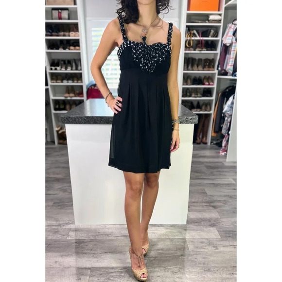 Sue Wong Black Dotted Silk Cocktail Dress $288 - Picture 2 of 9